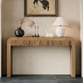 Merax Rustic Console Table with Fluted Drawer Front, Entryway Table with Curved Corners & Thick Legs, Sturdy Sofa Table for Hallway & Living Room, Natural
