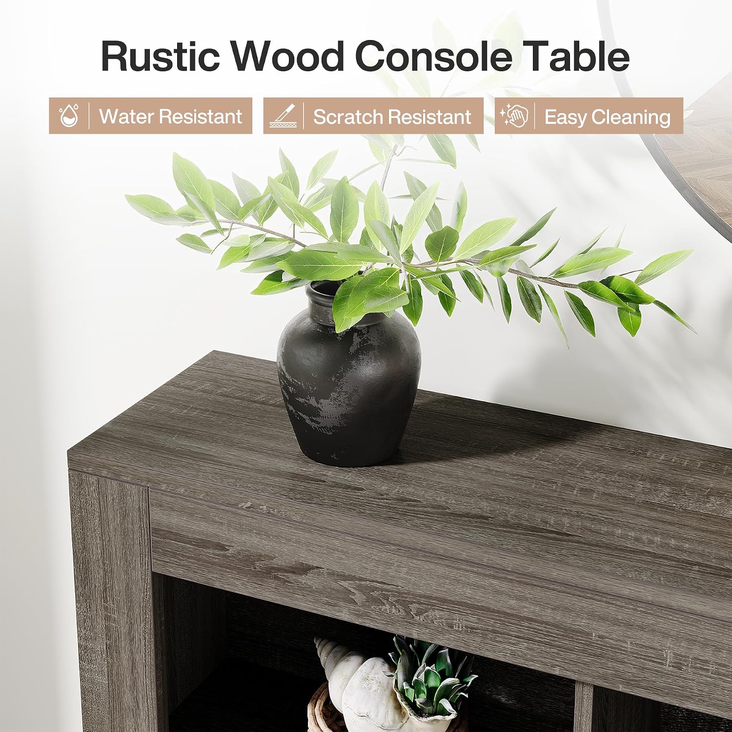 Tribesigns 63-Inch Long Sofa Console Table, Rustic Wood Entryway Table with 6 Storage Cubes for Living Room, Hallway, Behind Couch (Grey)