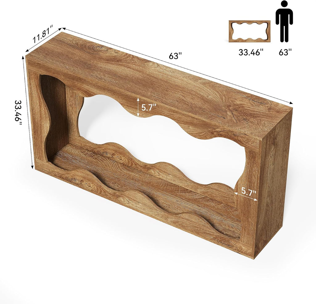 LITTLE TREE 63-Inch Console Table, Chic Design, Sofa Table Behind Couch, Farmhouse Console with Build-in Storage Space for Entryway, Living Room, Hallway