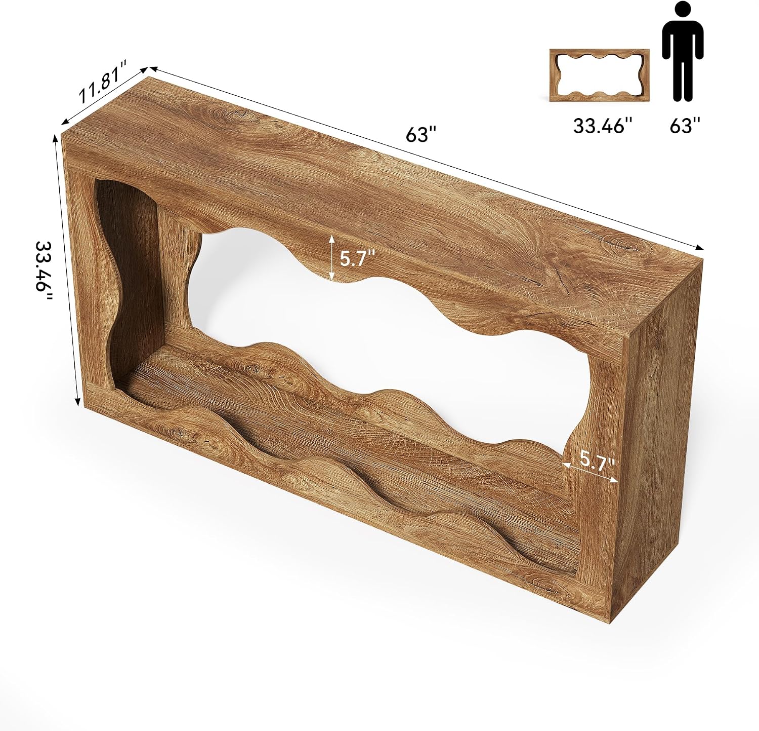 LITTLE TREE 63-Inch Console Table, Chic Design, Sofa Table Behind Couch, Farmhouse Console with Build-in Storage Space for Entryway, Living Room, Hallway