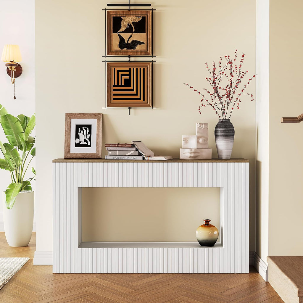 LITTLE TREE White Console Table for Entryway, 55 Inch Long Narrow Farmhouse Sofa Table with Storage for Living Room, Hallway, Entry, Behind Couch, Entrance, Foyer