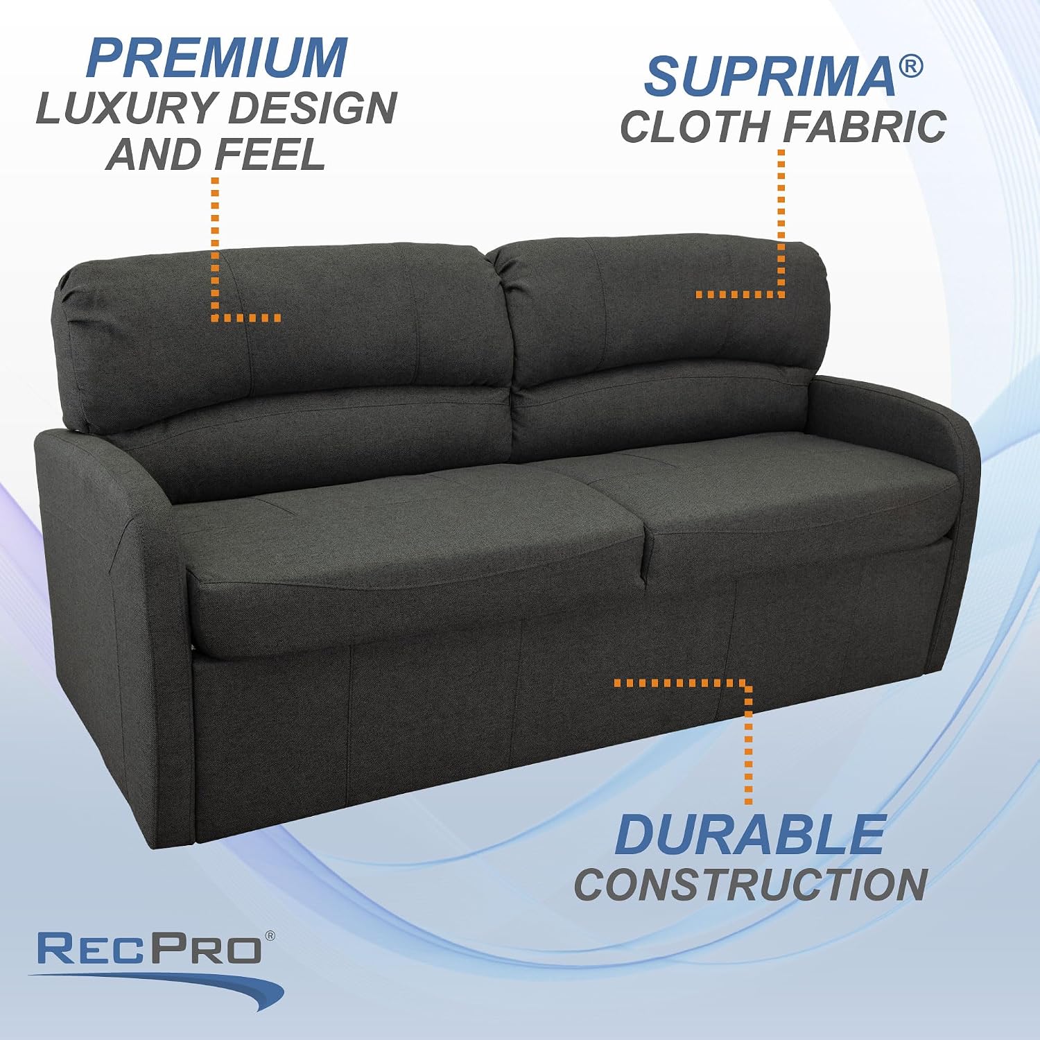 RecPro 70' RV Jack Knife Sofa w/Arms | RV Sleeper Sofa | RV Couch | RV Living Room (Slideout) | Camper Furniture (Fossil)