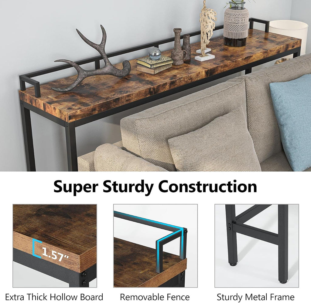 Tribesigns 70.9 inch Extra Long Sofa Table, Narrow Console Table Behind Couch, Rustic Industrial Entryway Table Skinny Hallway Table for Living Room