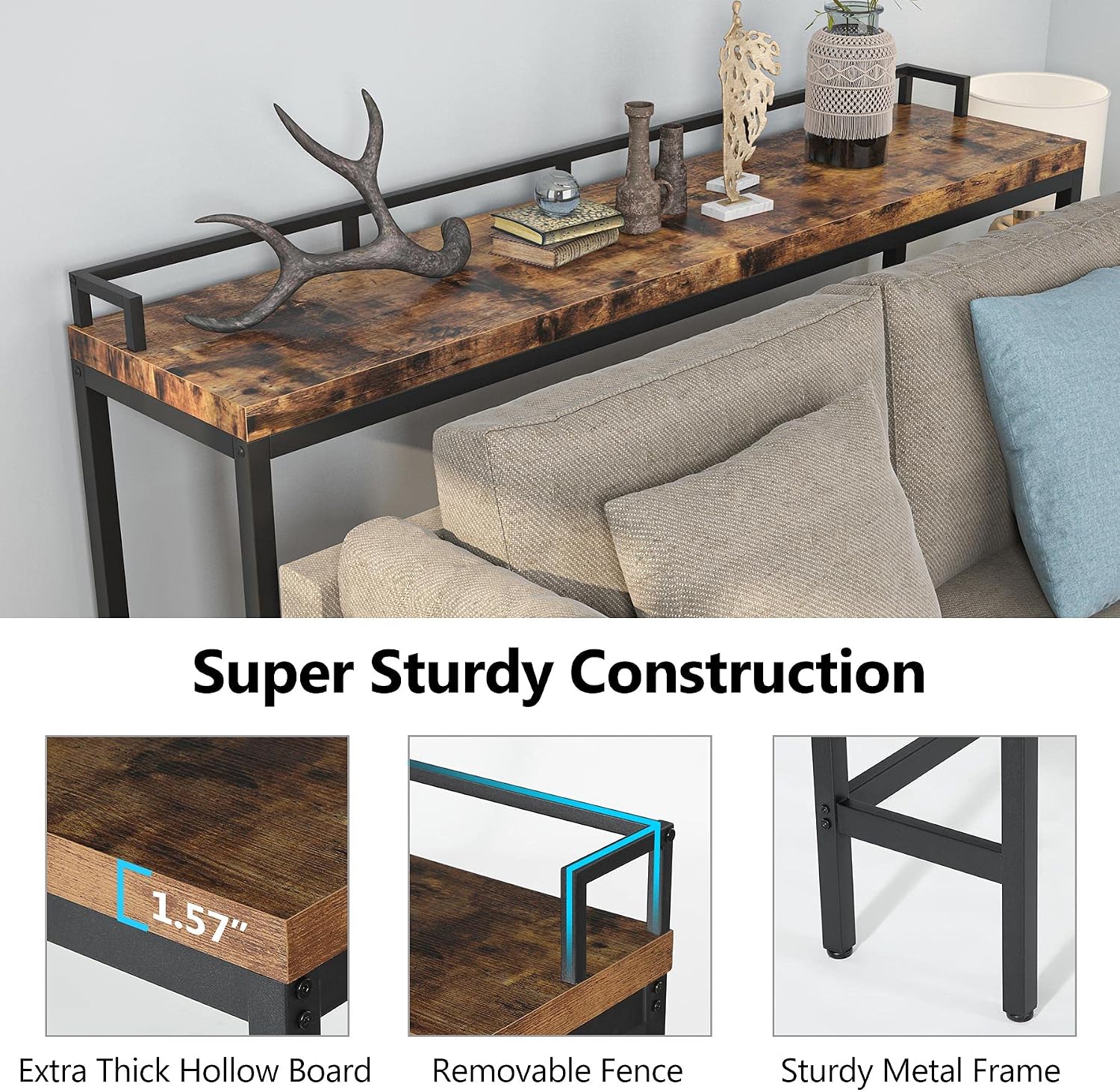Tribesigns 70.9 inch Extra Long Sofa Table, Narrow Console Table Behind Couch, Rustic Industrial Entryway Table Skinny Hallway Table for Living Room