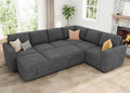 HONBAY Modular Sectional Couch with Pull Out Bed, Corduroy Sleeper Sofa with Storage Ottoman, U Shaped Sectional Couches for Living Room, Dark Grey
