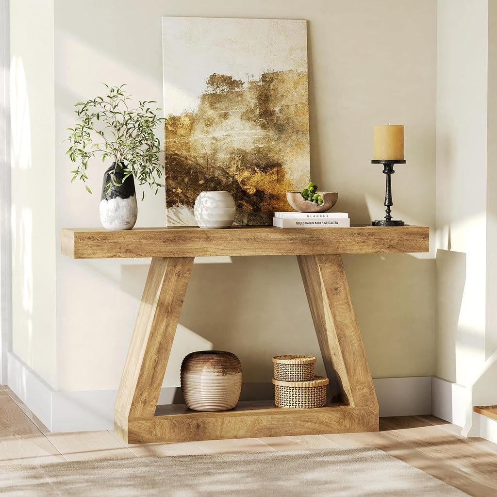 LITTLE TREE 55-Inch Sofa Table with Storage, Farmhouse Console Table for Home, Rectangular Wooden Entryway Furniture for Living Room, Bedroom, Office, Hallway, Oak