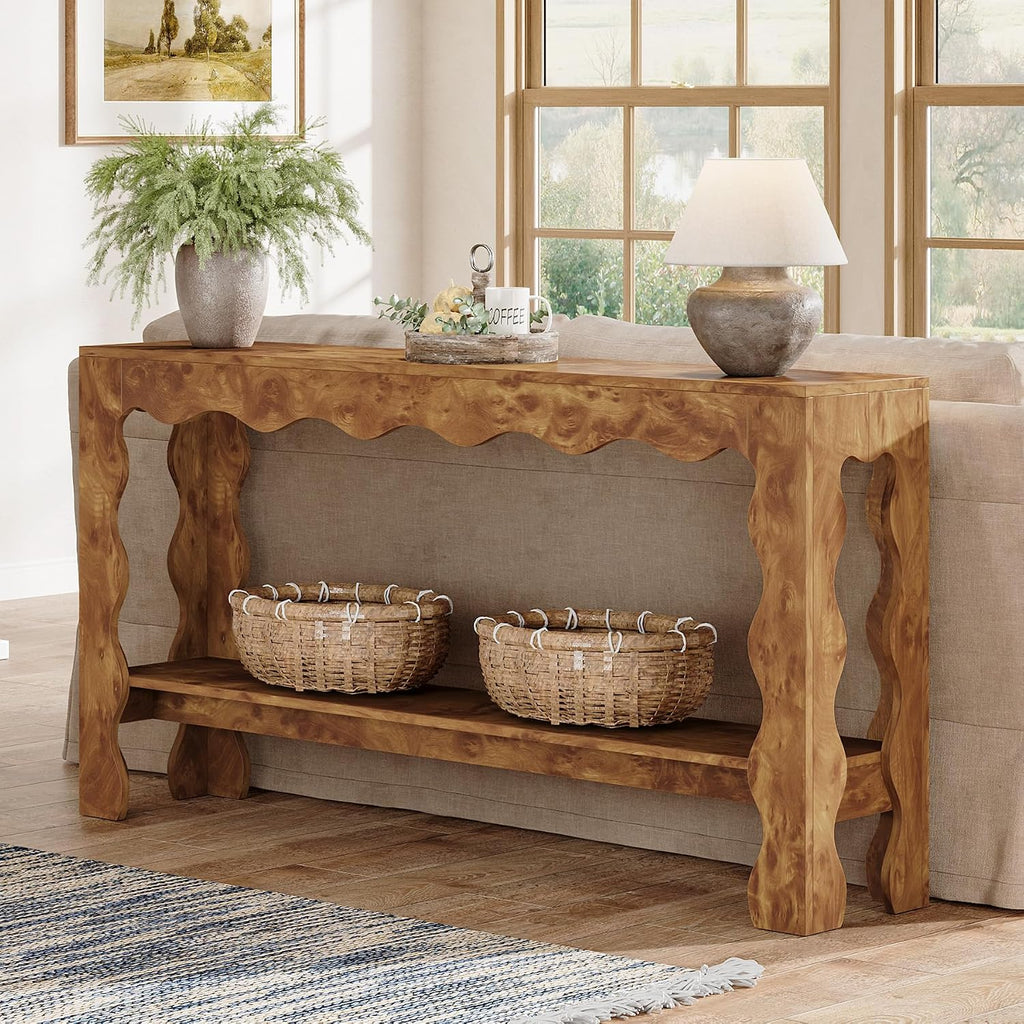 Tribesigns 63 Inch Entryway Table, Modern Rustic Entry Table with Scalloped Edge & Storage Shelf, Accent Narrow Long Sofa Table Behind Couch Console Tables for Entryway, Living Room, Light Brown