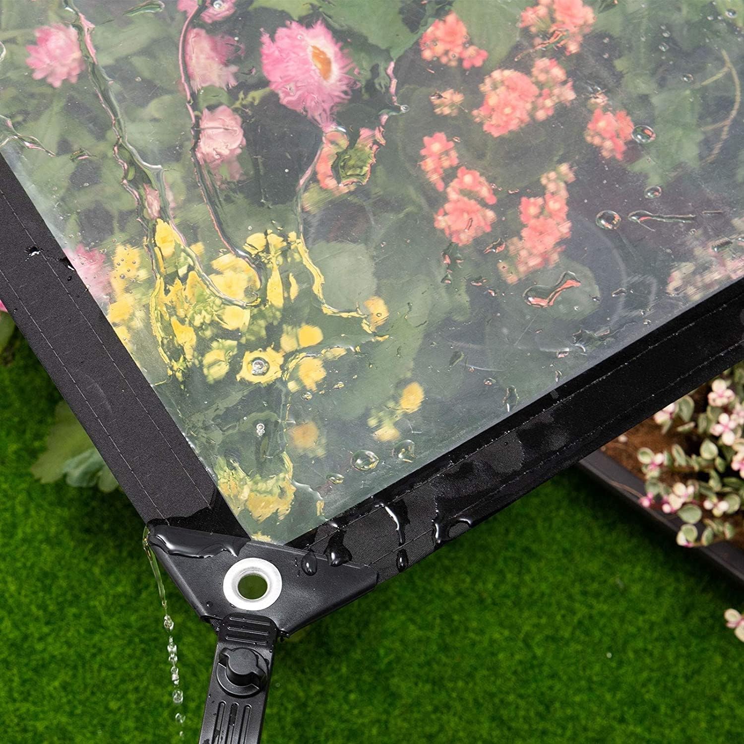 Clear Tarps with Grommets, Plastic Cover for Pergola for Wooden Pergola, Carports, Boats, Pavilions, Garage Door Curtains (Color : +Corner, Size : 14' x 20')