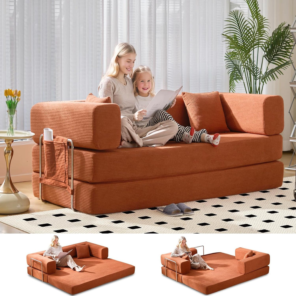 GEARIVY Folding Sofa Bed Convertable Corduroy Couch King Size Floor Sleeper 4-in-1 DIY Combination Modular Sofa Fold Out Futon Lounge Comfy Foldable Lazy cama for Living Room