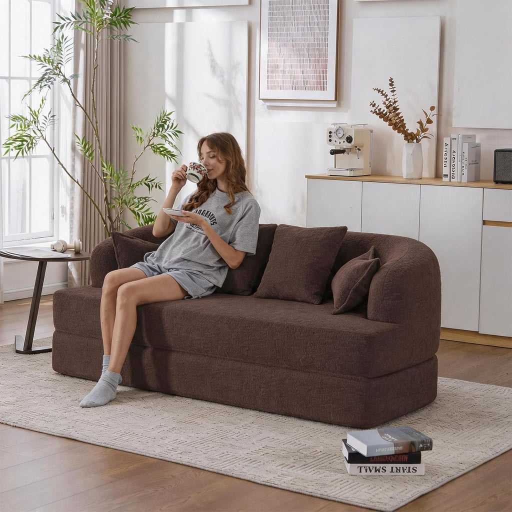 70' Convertible Sofa Bed, 2-in-1 Boneless Sleeper Sofa, Soft Chenille Folding Sofa Loveseat with 4 Pillows, Love Seat Small Couch for Small Spaces, Living Room, Bedroom, No Assembly