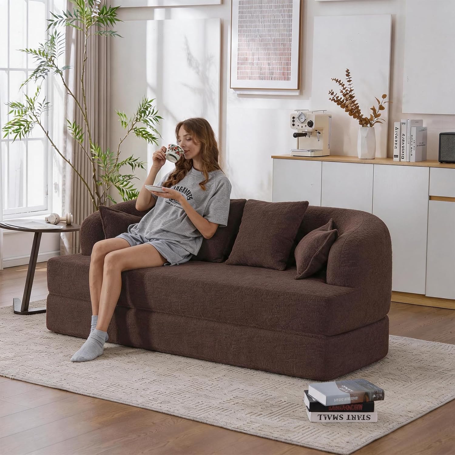 70' Convertible Sofa Bed, 2-in-1 Boneless Sleeper Sofa, Soft Chenille Folding Sofa Loveseat with 4 Pillows, Love Seat Small Couch for Small Spaces, Living Room, Bedroom, No Assembly