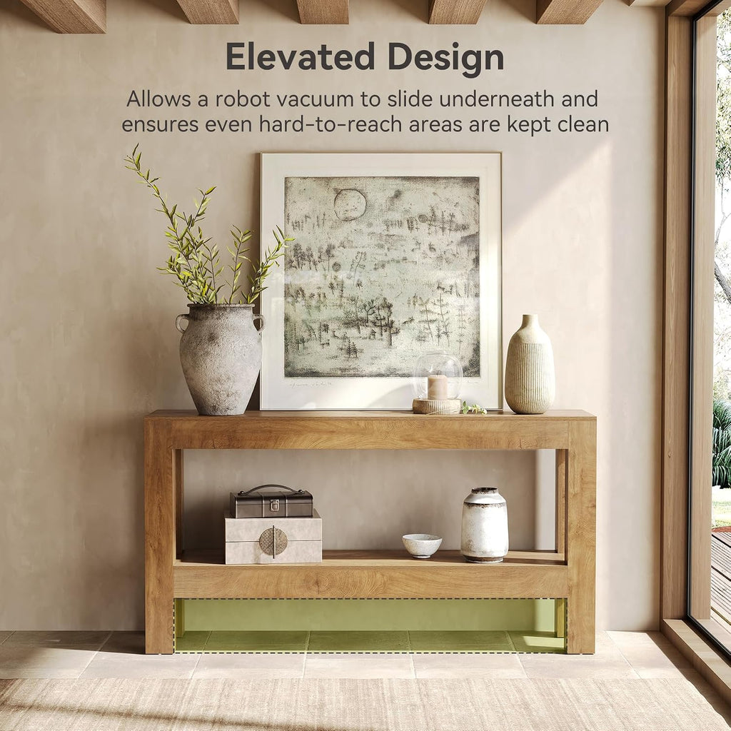 LITTLE TREE 63-Inch Long Console Table for Living Room, Farmhouse Wood Entryway Table for Sofa, Entry, Hallway, Entrance, Foyer, Behind Couch with 2-Tier Narrow Shelf, Oak