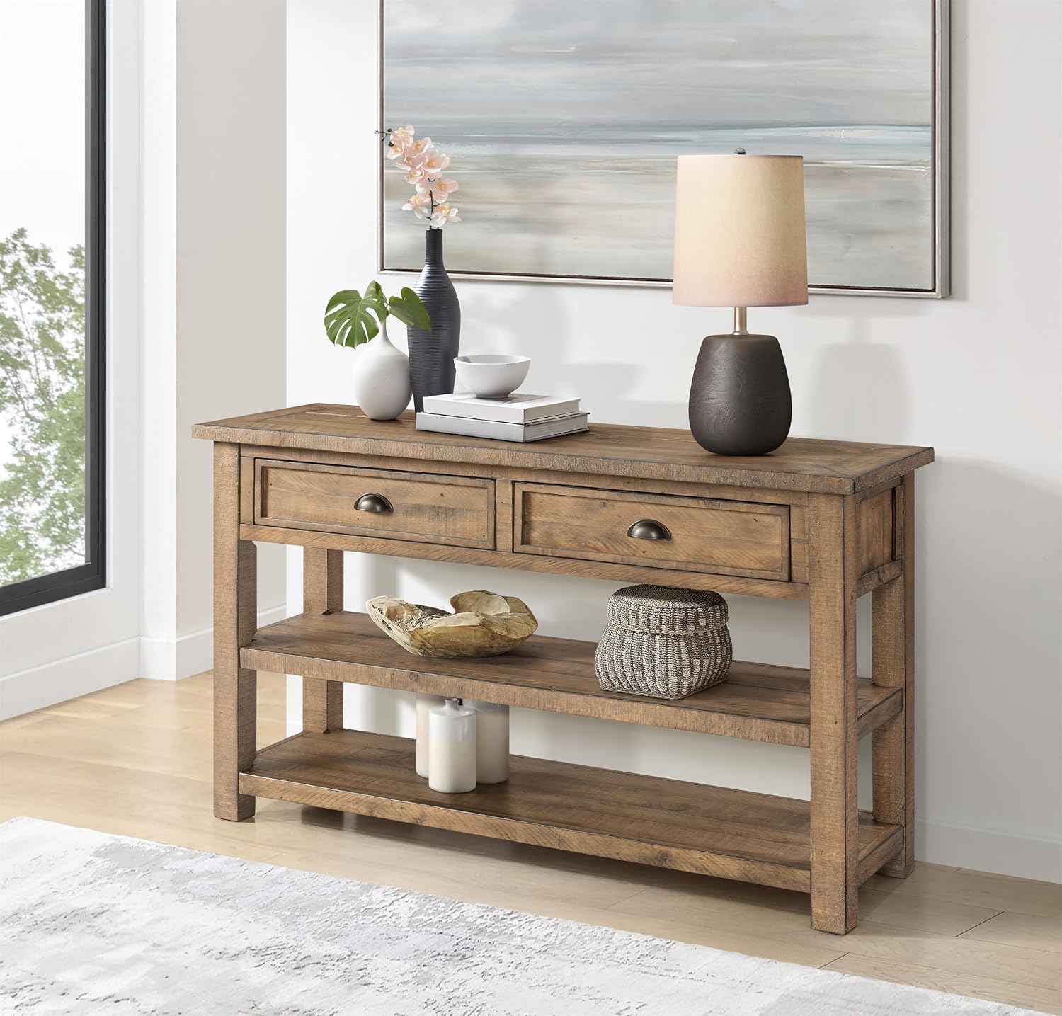 Martin Svensson Home Monterey Solid Wood Sofa Console Table - Reclaimed Natural Finish - Modern Farmhouse - Entryway Table with Two Spacious Drawers