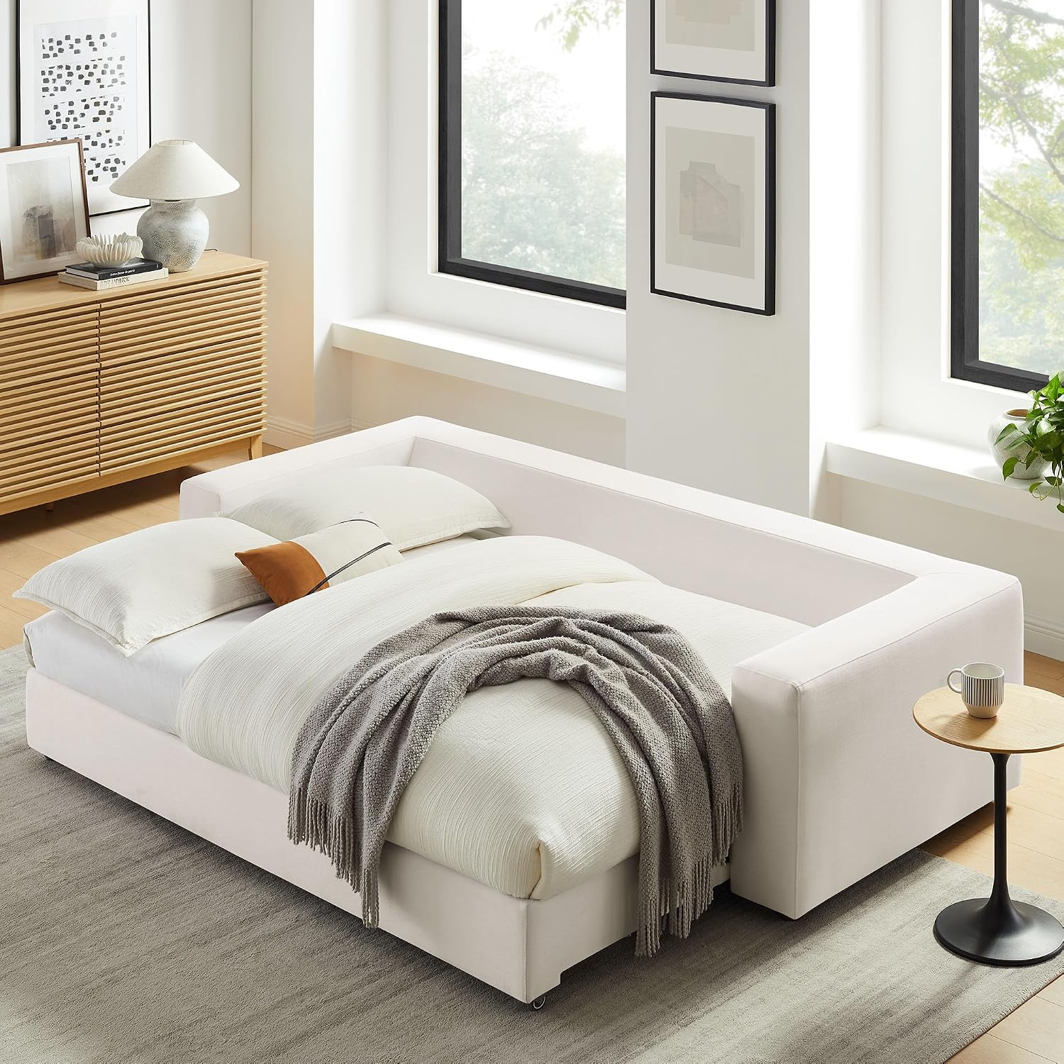 Modway Commix Down Filled Fabric Sleeper Sofa in Pure White