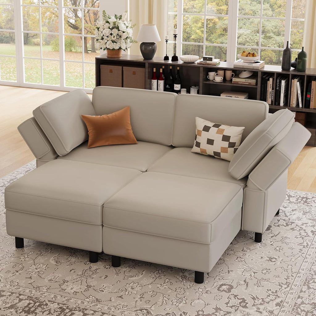 Belffin 63' Modular Sectional Sofa,Couch with Deep Seat,Convertible 4 Seat Sleeper Sofa with Movable Storage Ottoman Chaise,Upholstered Comfy Sectional Couches for Living Room,Grey Velvet