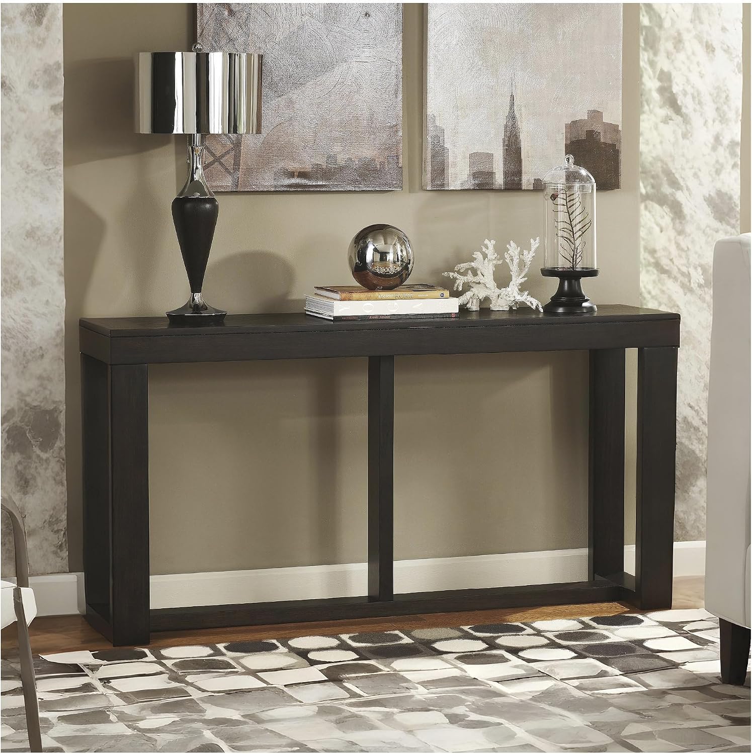 Signature Design by Ashley Watson Mid-Century Rectangular Sofa Table, Dark Brown