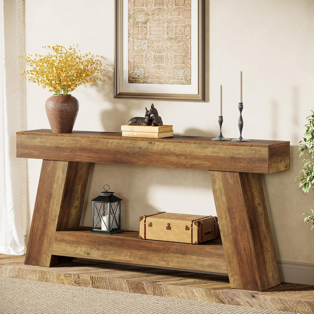 Tribesigns 70.9 Inch Long Console Tables, Farmhouse Entryway Table with Storage, 2-Tier Sofa Table Behind Couch for Entrance, Hallway, Living Room (Rustic Brown)