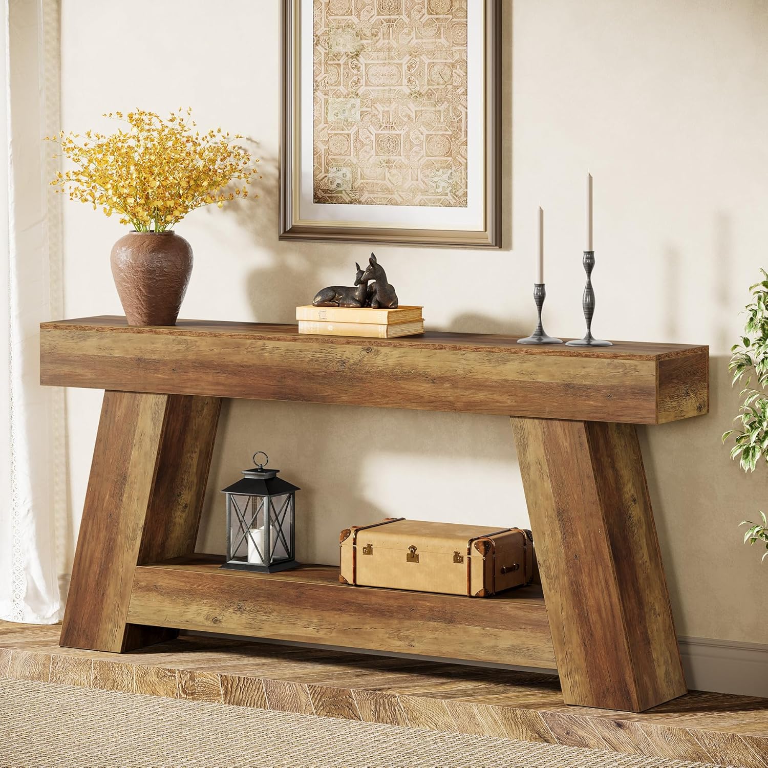 Tribesigns 70.9 Inch Long Console Tables, Farmhouse Entryway Table with Storage, 2-Tier Sofa Table Behind Couch for Entrance, Hallway, Living Room (Rustic Brown)