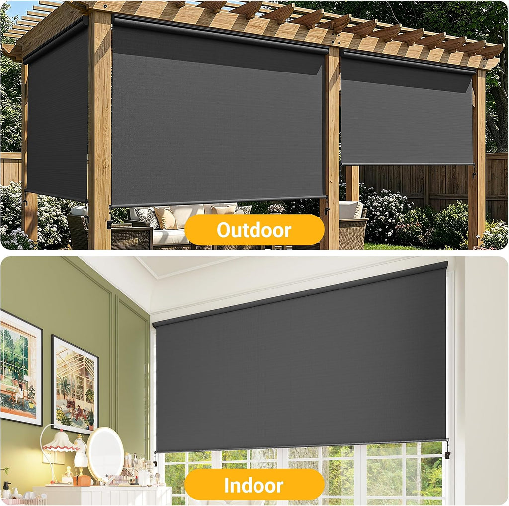 May in Color Outdoor Roller Shades for Patio with New Operation Mode (with Pull Rod-No Need Crank), Upgraded Materials Shades Roller Up Outdoor with 95% UV Protection, Outdoor Blinds for Patio Proch