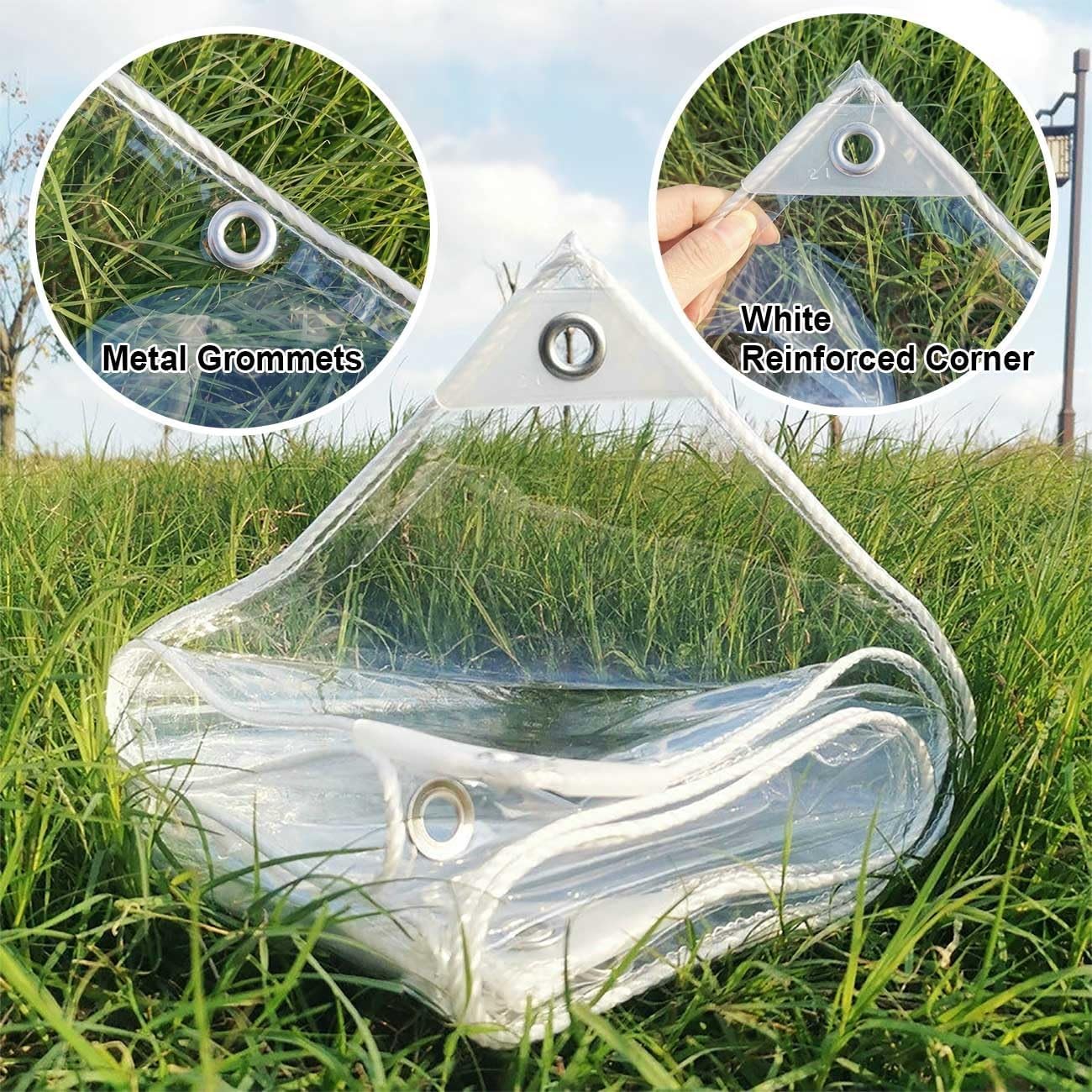 Clear Tarp Waterproof Clear Tarps with Grommets, Heavy Duty Plastic Tarps, 14Mil Thickened Transparent PVC Vinyl Tarpaulin Cover for Patio Pergola Garden Canopy Rainproof(15.5x17ft)