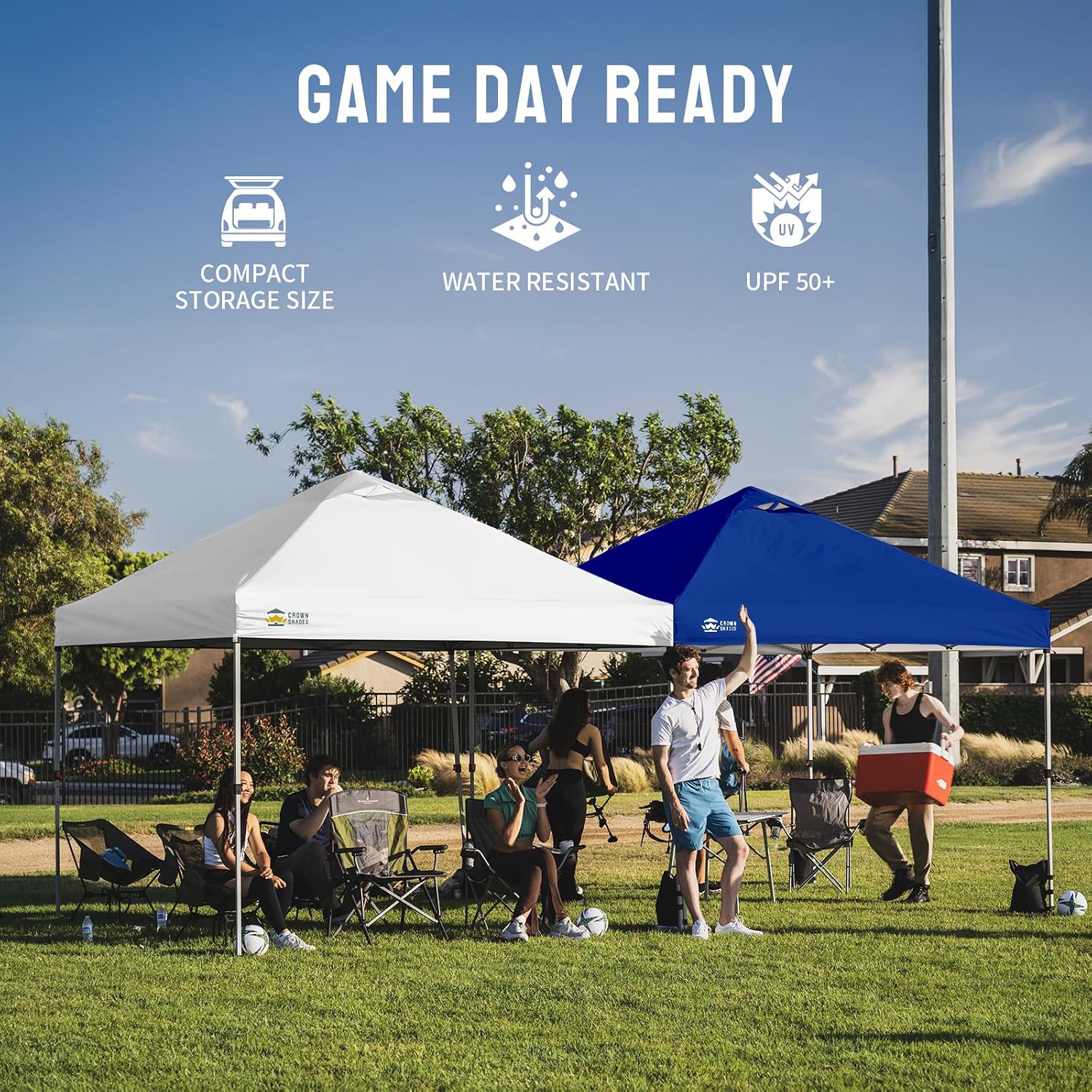 CROWN SHADES 12x12 Pop Up Canopy Outside Canopy, Patented One Push Tent Canopy with Wheeled Carry Bag, Bonus 8 Stakes and 4 Ropes, White