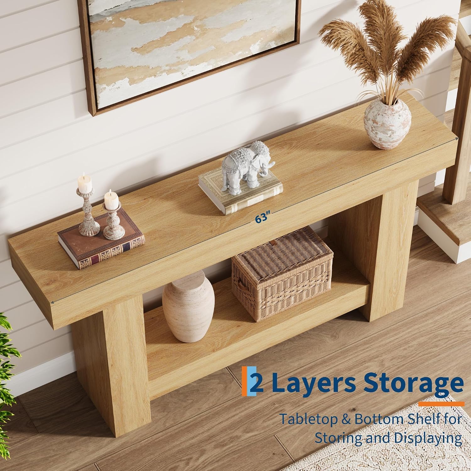 63-Inch Long Console Table, Farmhouse Sofa Table Behind Couch, Wooden Console Tables with Storage, Entryway Entry Tables for Hallway Entrance Living Room