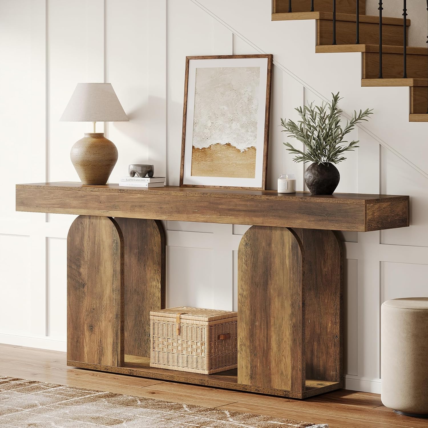 Tribesigns Farmhouse Wood Console Table, 70.9-Inch Entryway Accent Table with U-Shaped Base, 2-Tier Extra Long Sofa Tables for Entrance, Hallway, Living Room (Vintage Brown)