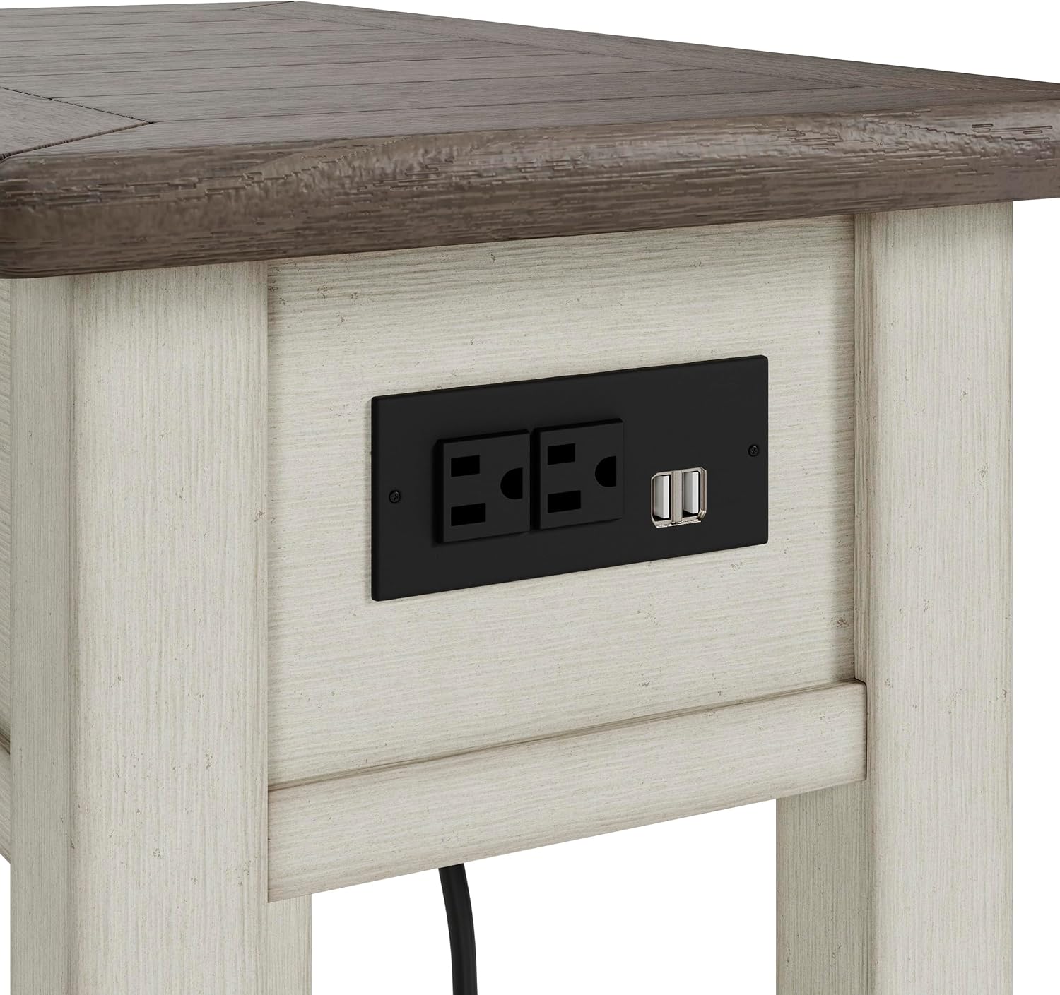 Signature Design by Ashley Bolanburg Chairside End Table With Charging Station, Two-Tone Wood Accent Table With Drawer Storage, Plank Top Design for Living Room or Bedroom, Antique White