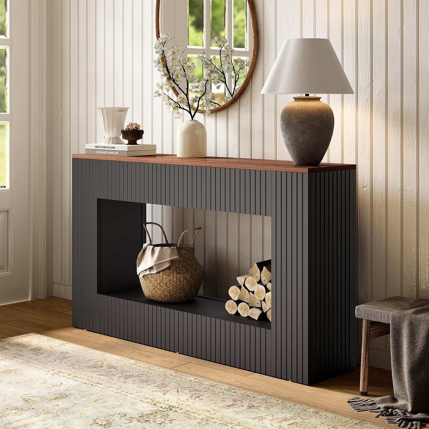 LITTLE TREE Black Console Table for Entryway, 55 Inch Long Narrow Farmhouse Sofa Table with Storage for Living Room, Hallway, Entry, Behind Couch, Entrance, Foyer