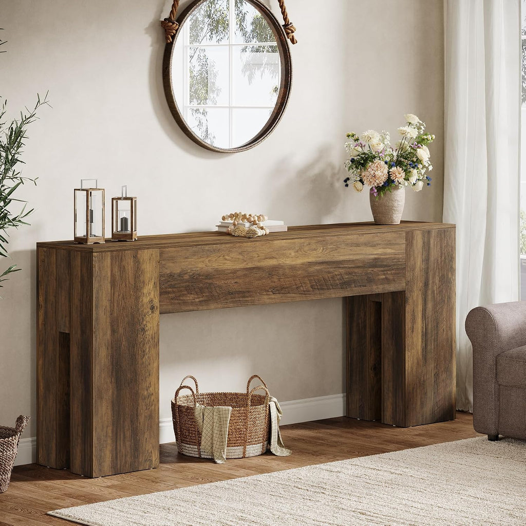 Tribesigns 71-Inch Long Console Table for Entryway, Farmhouse Sofa Console Behind Couch, Entry Table for Hallway, Foyer, Living Room, Brown