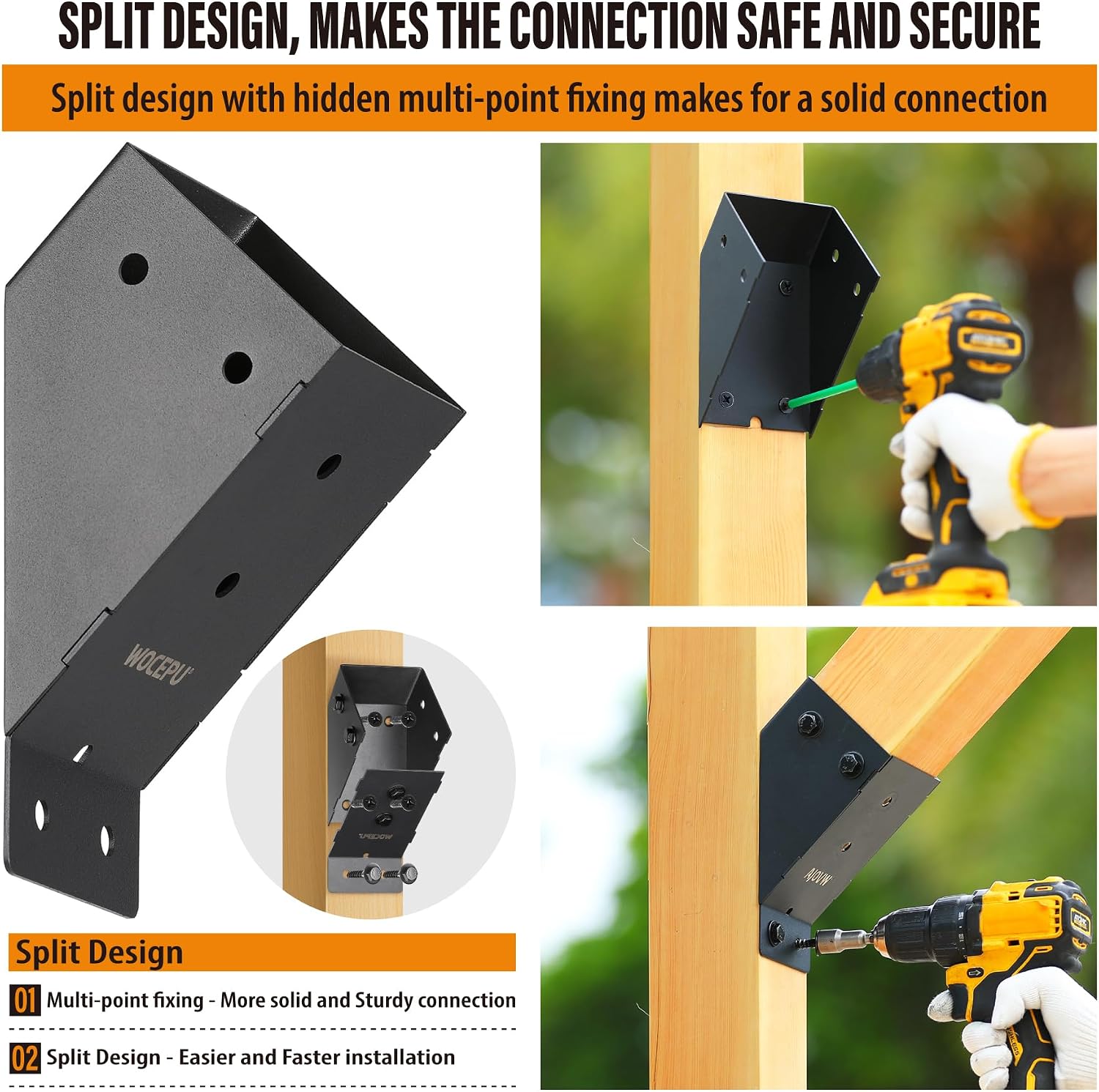 8pack 45 Degree Angle Support Bracket, for 4x4 (Actual 3.5''x3.5'') Pergolas, Gazebo, Deck Porch, Cabin Elevated Wood Support Bracket Support kit (Frosted-Black)