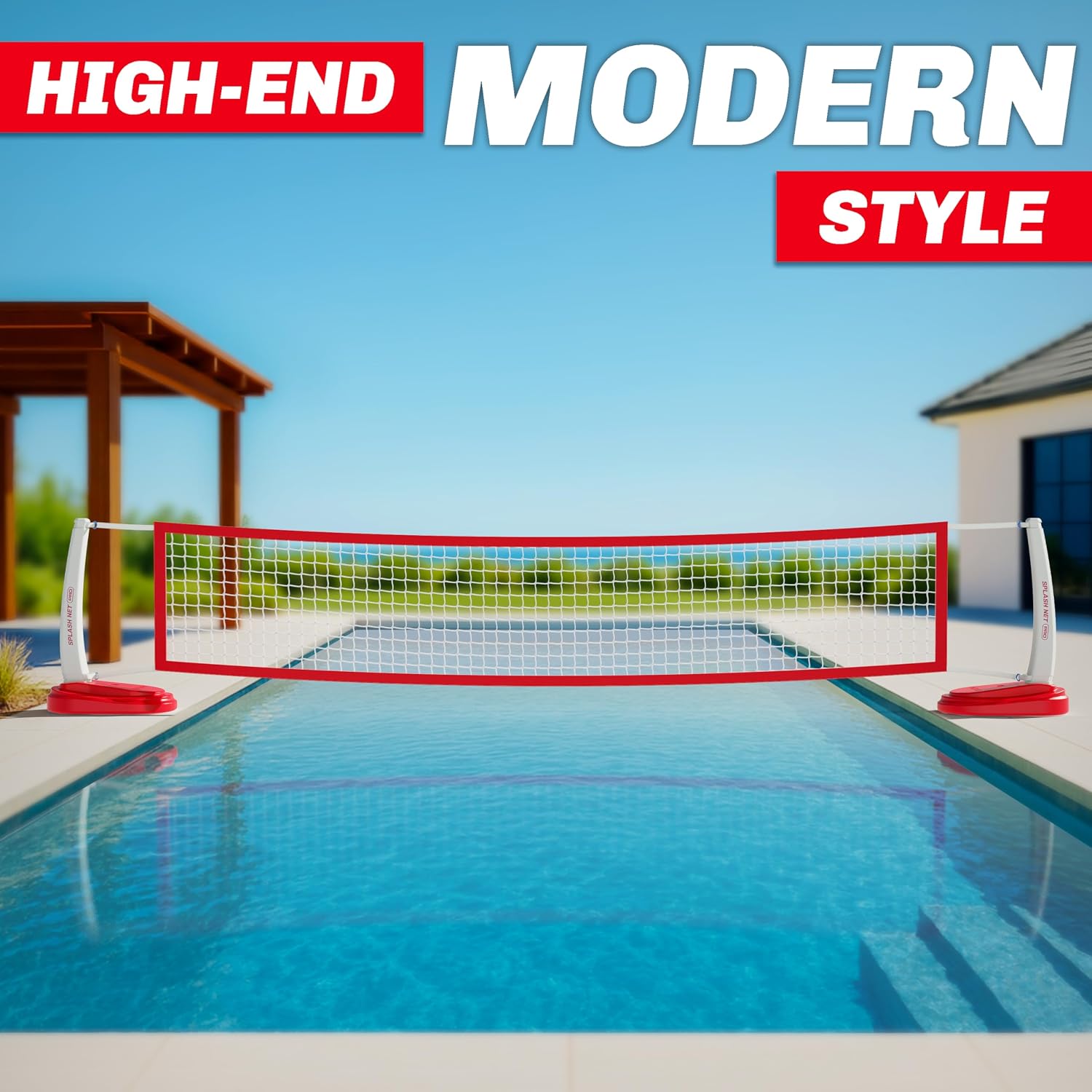 GoSports Splash Net PRO Pool Volleyball Net - Red, White, or Blue - Includes 2 Water Volleyballs and Pump