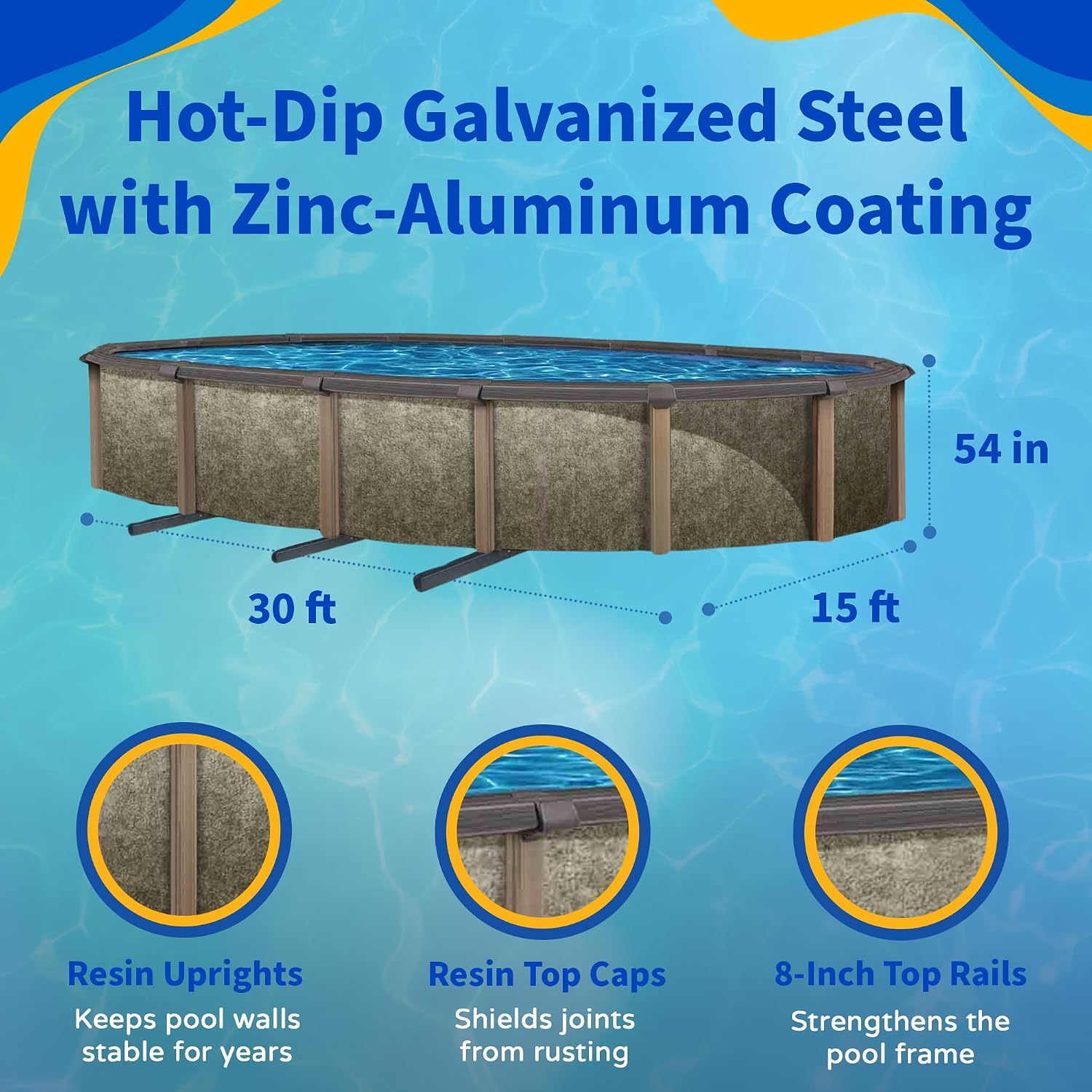 Blue Wave Riviera 15-ft x 30-ft Oval 54-in Deep 8-in Top Rail Metal Wall Swimming Pool Package