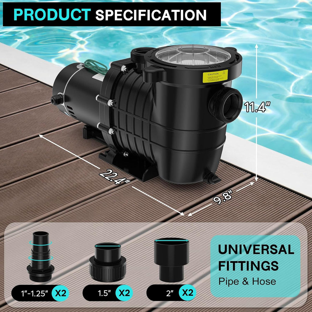 Pool Pump Above Ground/Inground, 1.5 HP 6600GPH Powerful Selfpriming Pool Pumps for 15,000-31,000 Gallons Pools, Dual Voltage Swimming Pool Pump with Strainer Basket & Drain Plug
