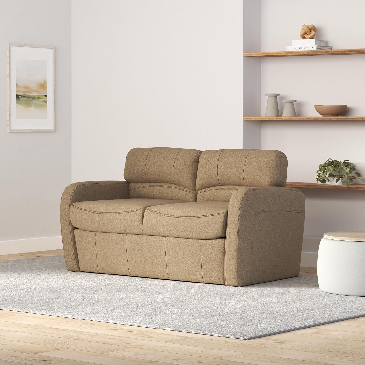 RecPro 60' RV Jack Knife Sofa w/Arms | RV Sleeper Sofa | RV Couch | RV Living Room (Slideout) Furniture | Camper Furniture | Cloth (Oatmeal)