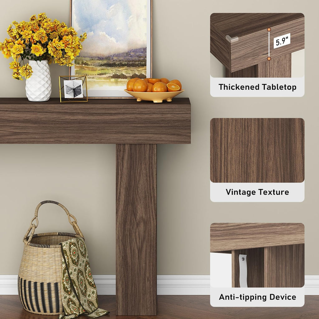 knoworld 63 Inch Long Console Table for Entryway, Farmhouse Wood Rectangular Sofa Table Behind Couch Table, Narrow Entryway Table for Living Room, Entrance, Hallway, Foyer, Easy Assembly (Brown)