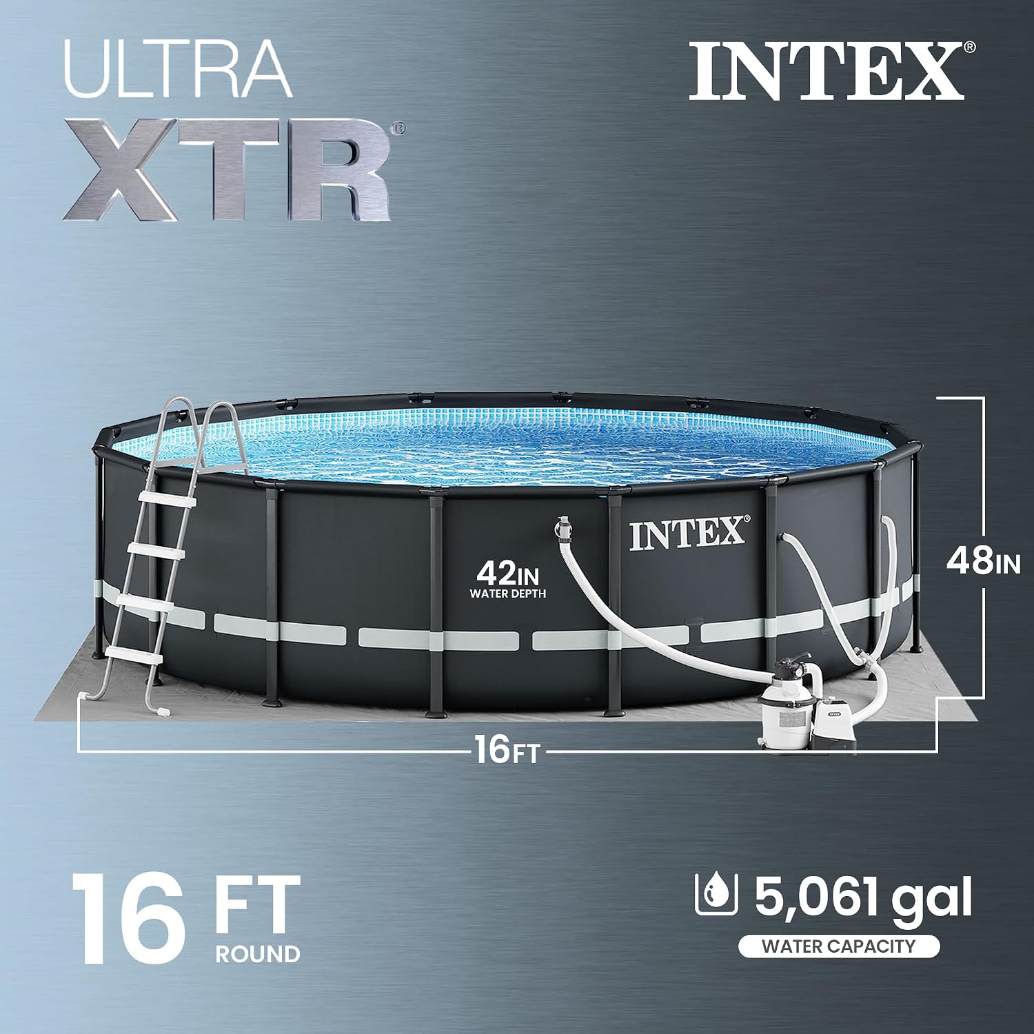 INTEX 26325EH Ultra XTR 16ft x 48in Above Ground Swimming Pool Set with Sand Filter Pump and OptiFlow 50lb Premium Filter Sand
