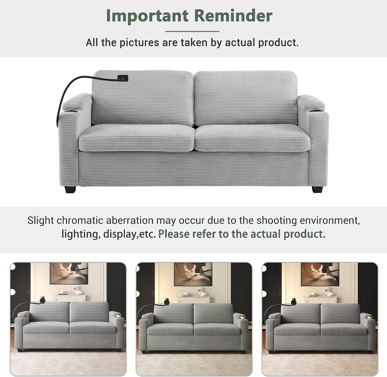 Merax 72.8' Corduroy Sleeper Sofa Bed with Full Size Mattress, Futon Couches with USB Ports | Phone & Cup Holders| Side Pockets,Pull Out Couch for Living Room, Small Loveseat, Grey