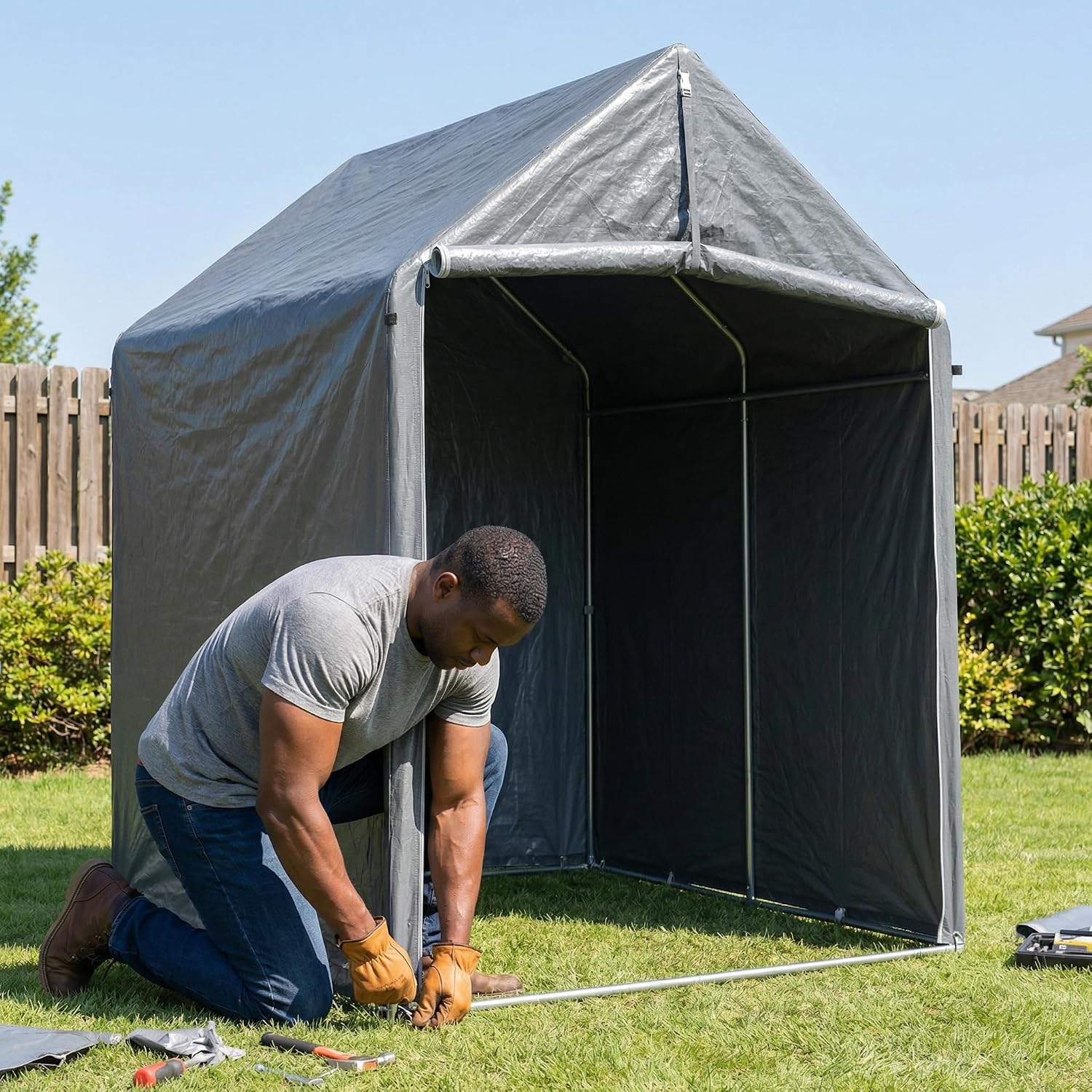 HOTEAGLE Sheds & Outdoor Storage, 3/4 inch Thick Support Rods & Bolted Frame (Not Socket), Rolled Up Doors and Ventilation Window, Portable Garage 6 x 4 ft
