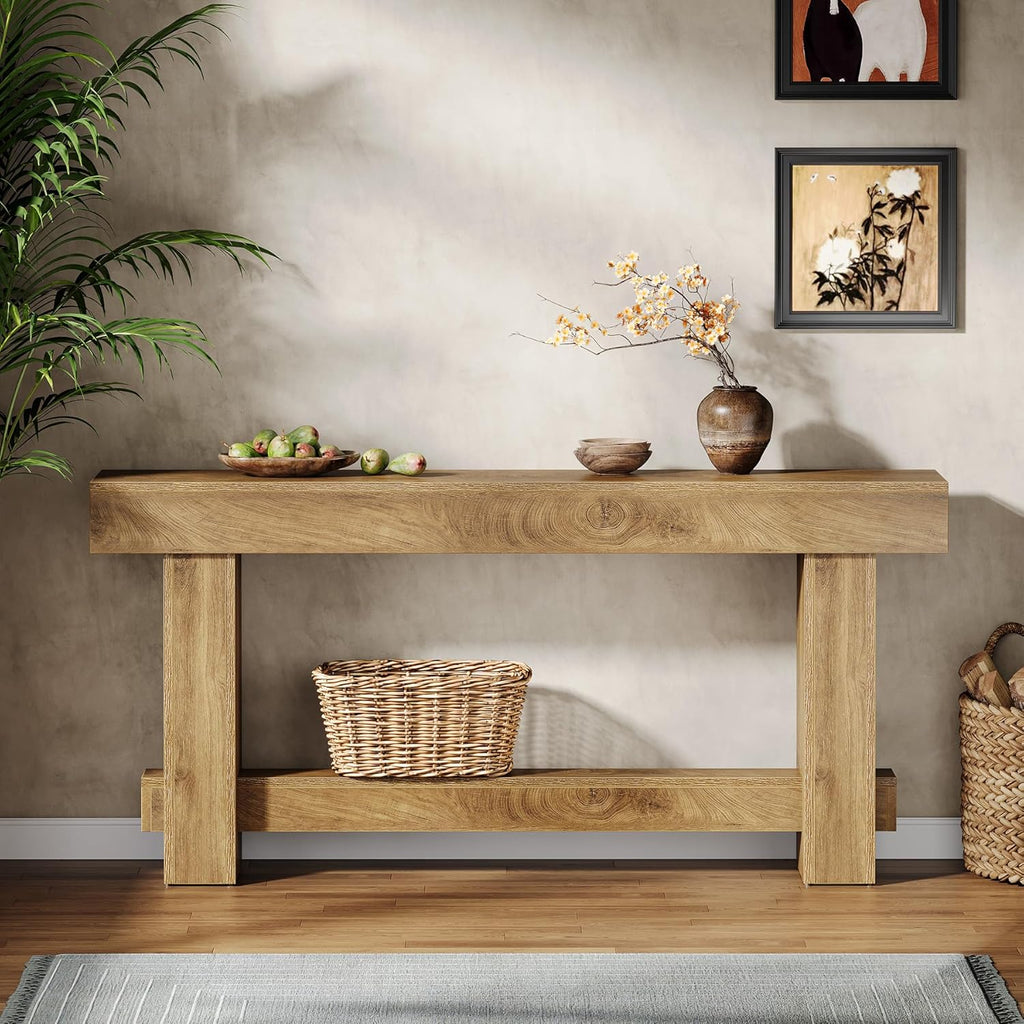 Tribesigns 70.9' Entryway Console Table, Extra Long Wooden Farmhouse Sofa Table Behind Couch, Modern Rustic Foyer Stand with Thick Legs for Hallway, Living Room, Wood Grain Finish