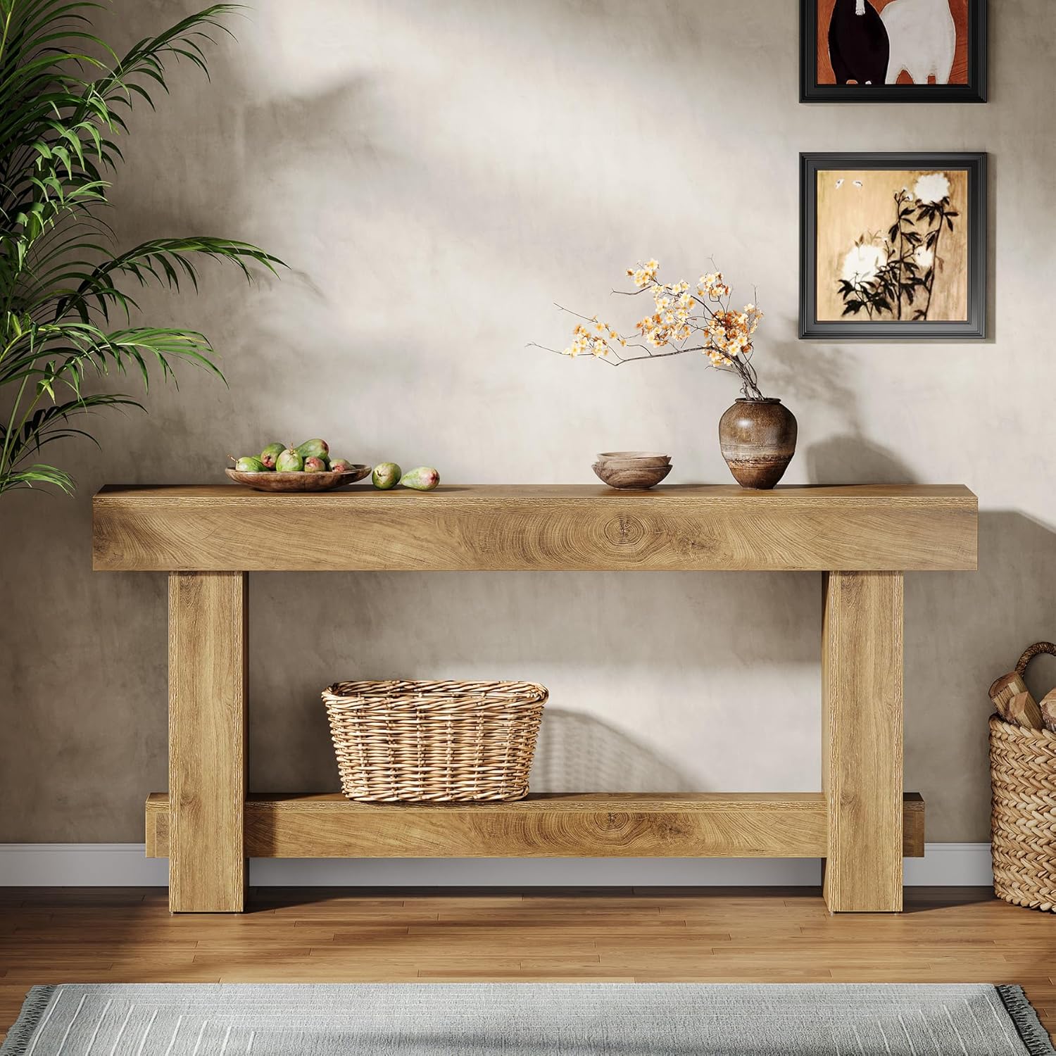 Tribesigns 70.9' Entryway Console Table, Extra Long Wooden Farmhouse Sofa Table Behind Couch, Modern Rustic Foyer Stand with Thick Legs for Hallway, Living Room, Wood Grain Finish