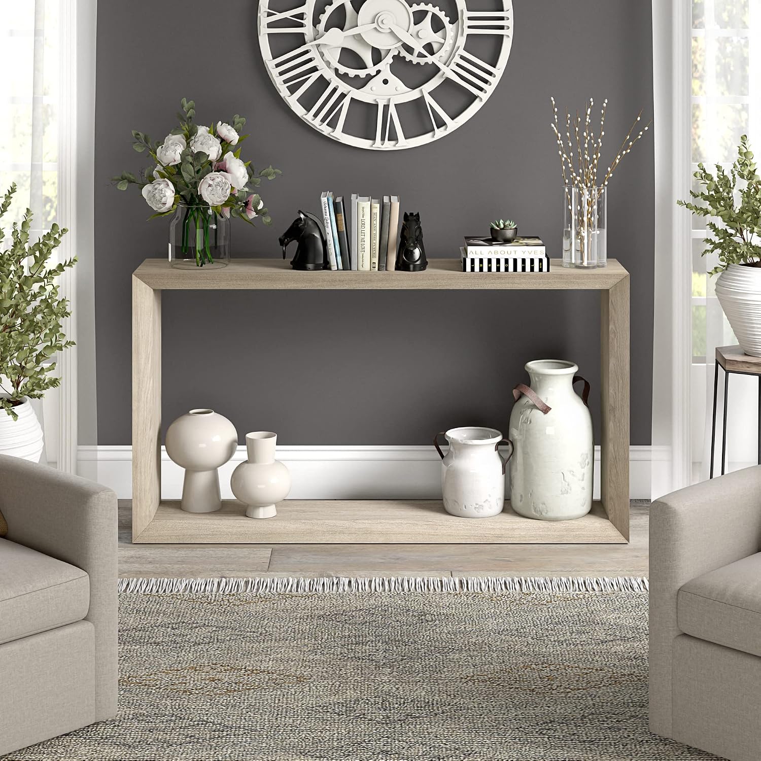 Henn&Hart 55' Wooden Rectangular Console Table Entryway Table, Sofa Table with Wooden Shelf for Entryway, Living Room, Couch, Hallway, or Office, Weathered Gray