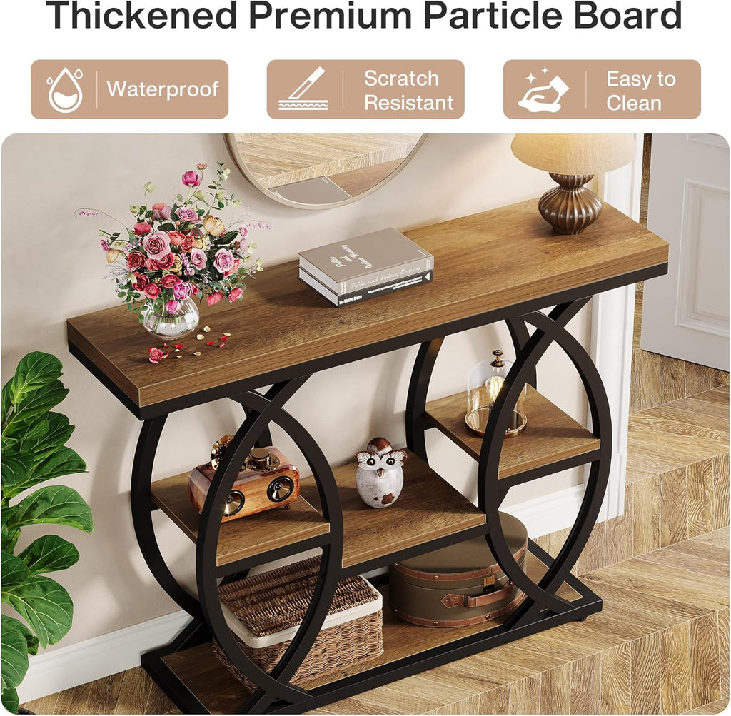 Tribesigns 39.4' Console Table, Industrial 4-Tier Sofa Table Entryway Table with Storage Shelves, Narrow Wood Accent Tables with Metal Frame for Small Spaces, Hallway, Foyer, Brown