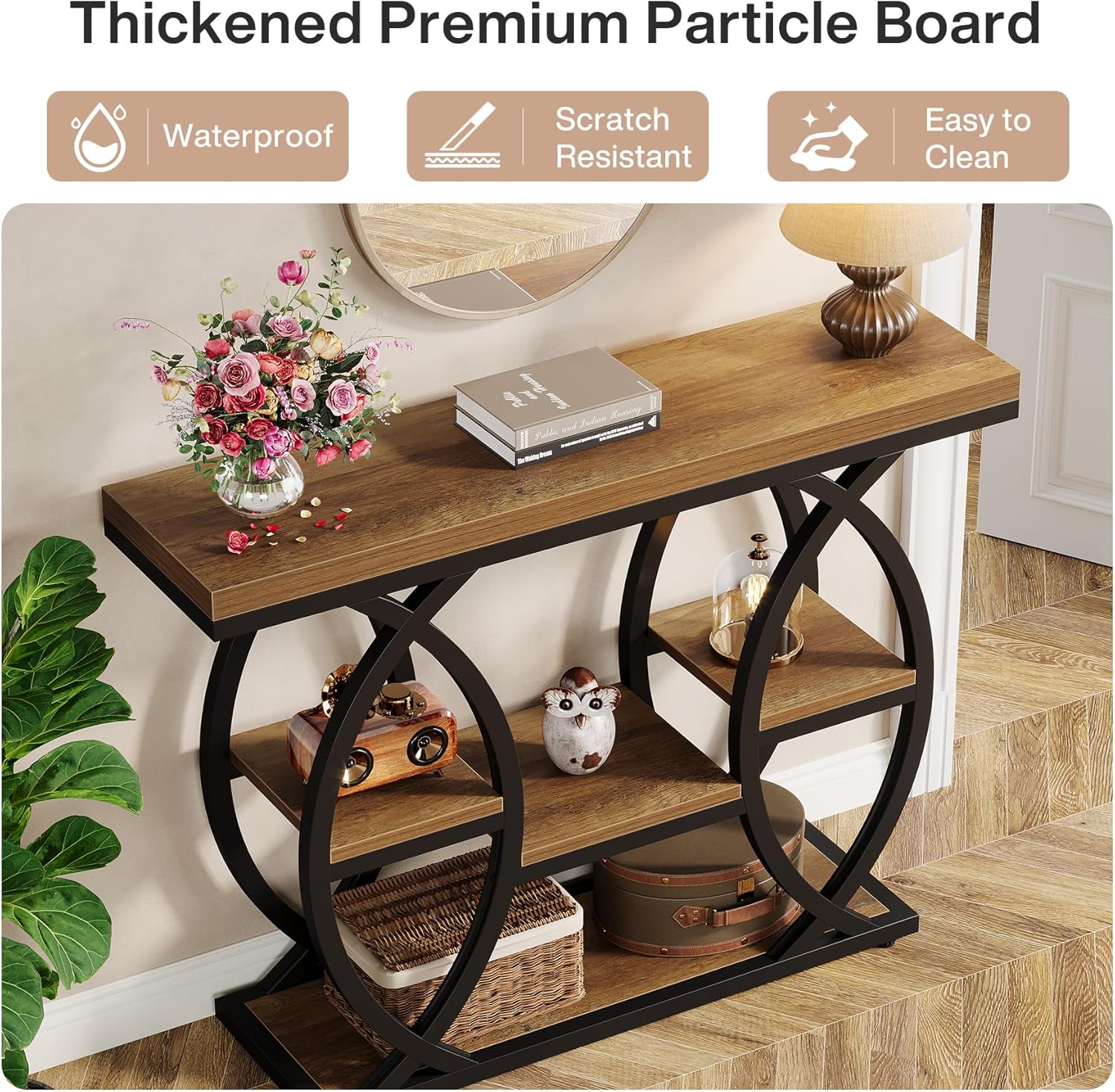 Tribesigns 39.4' Console Table, Industrial 4-Tier Sofa Table Entryway Table with Storage Shelves, Narrow Wood Accent Tables with Metal Frame for Small Spaces, Hallway, Foyer, Brown