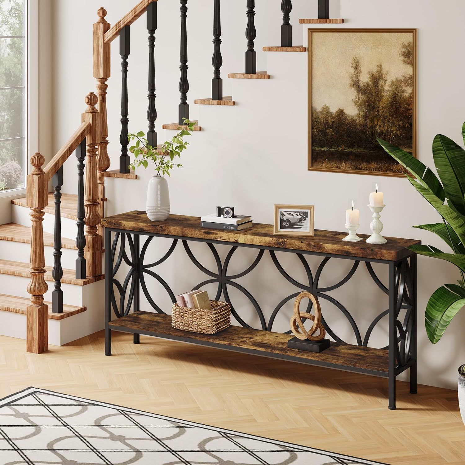 Tribesigns 70.9-Inch Narrow Sofa Table, 2-Tier Industrial Console Table Behind Couch, Long Entry Tables with Storage for Entryway, Living Room, Foyer, Hallway, Rustic Brown