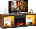WLIVE 58 Inches Fireplace TV Stand with LED Lights, Modern Entertainment Center with 18'' Electric Fireplace & Adjustable Glass Shelves, Sturdy Media Console for Living Room, Bedroom (Brown)