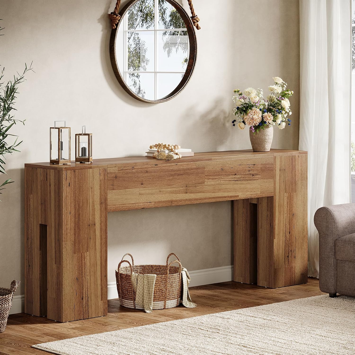 Tribesigns 71-Inch Long Console Table for Entryway, Farmhouse Sofa Console Behind Couch, Entry Table for Hallway, Foyer, Living Room, Rustic Wood