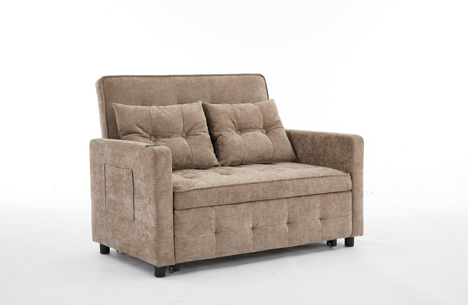 KEIKI 46' Sleeper Sofa Bed, 3-in-1 Convertible Sofa Chair with Pullout Bed, Loveseat with Adjustable Backrest and Side Pocket for Living Room, Dorm, Apartment, Came