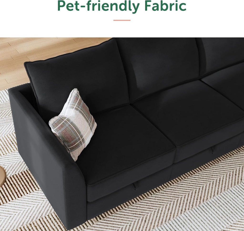 HONBAY Modular Sectional Couch Velvet Sleeper Sofa with Storage Seat Sectional Couches for Living Room,Black