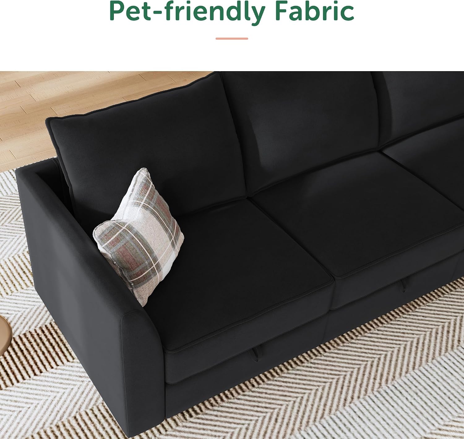 HONBAY Modular Sectional Couch Velvet Sleeper Sofa with Storage Seat Sectional Couches for Living Room,Black